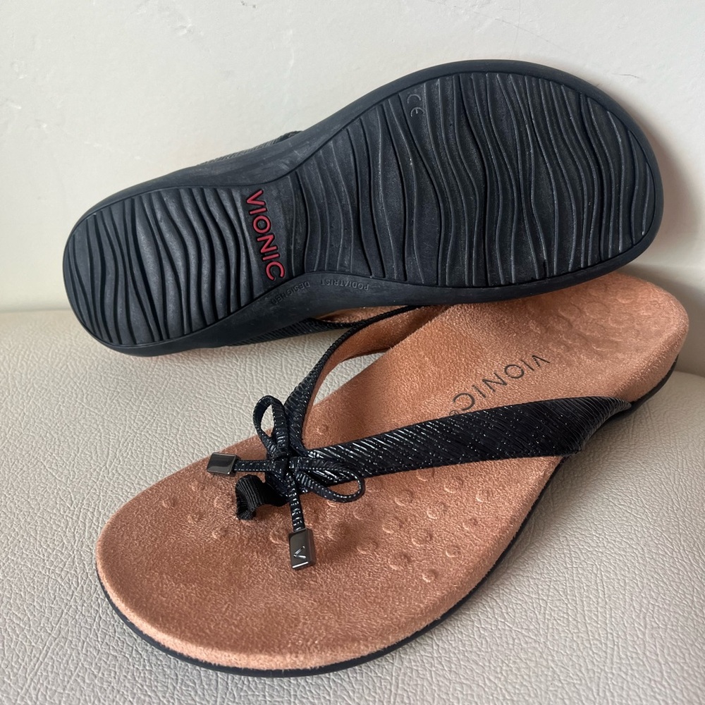 Vionic Bella Toe Post Black Leather Comfortable S… - image 7